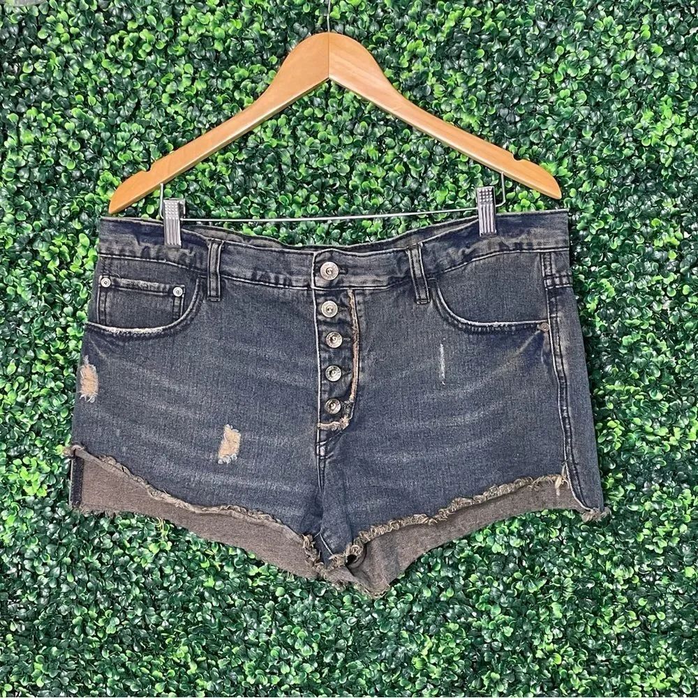 Free People Distressed Indigo Denim Cut Off Shorts Sz 31